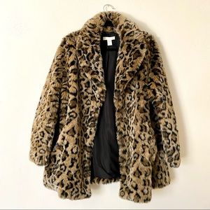 Leopard Print Faux Fur Coat by H&M, Size 12